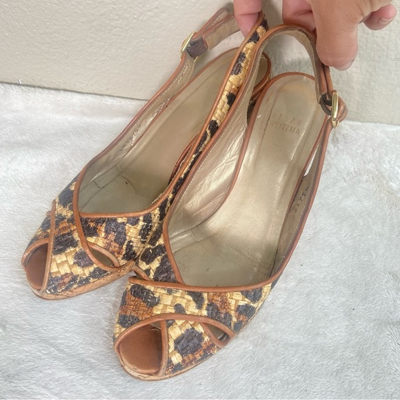 Stuart Weitzman Slingback Leopard Print Wedge Sandals - Picture 5 of 11